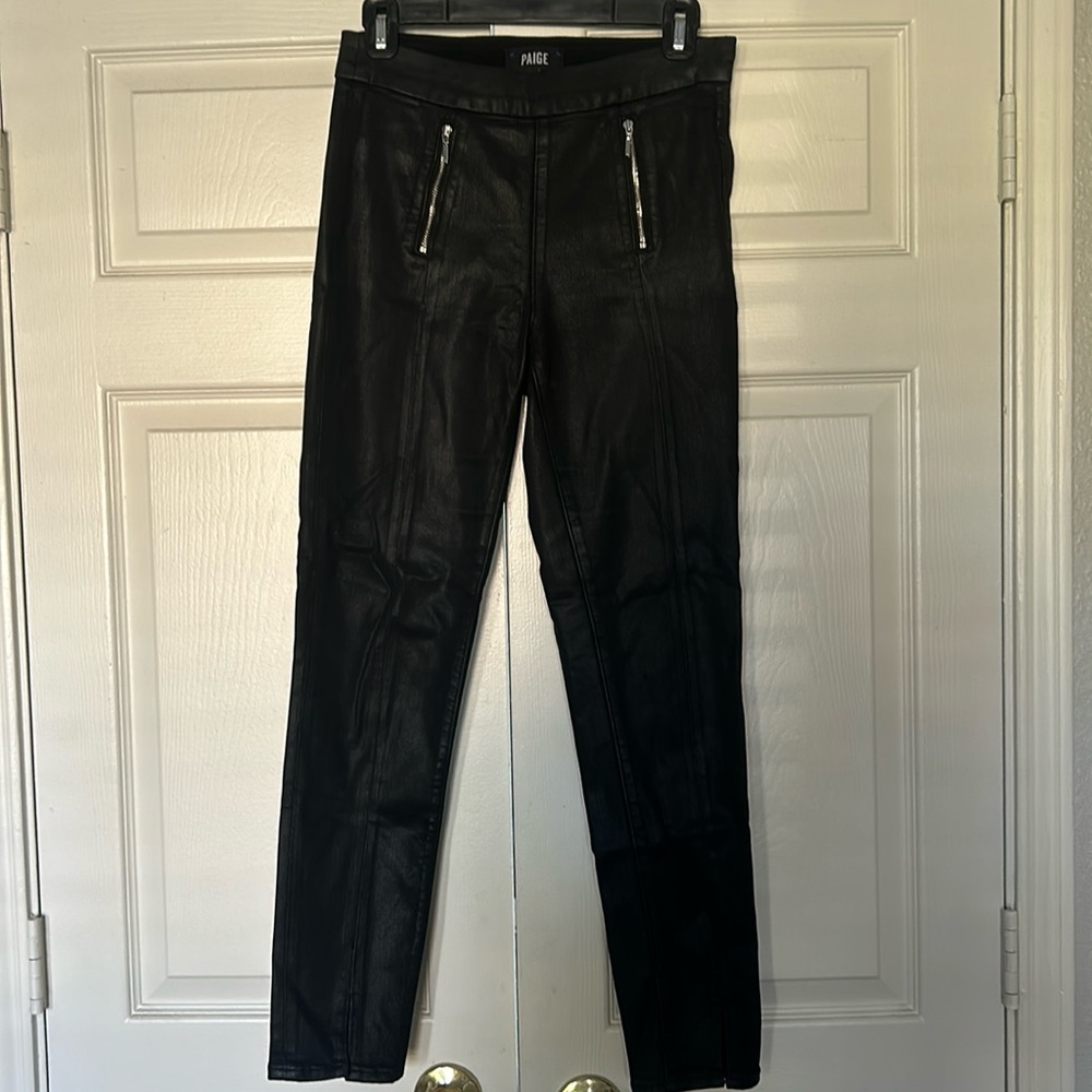 PAIGE Zipper Split Hem Leather Pants